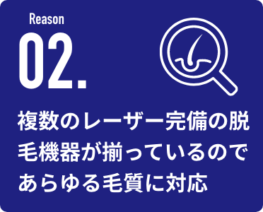 最新の脱毛機器が揃っているのであらゆる毛質に対応